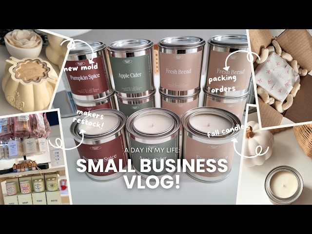 Small candle business vlog:  pack orders with me, making home decor with Jesmonite, restocking