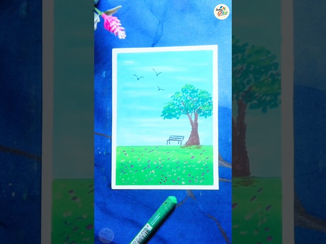 Beautiful Nature Scenery Drawing 🌳 | Easy Landscape Painting for Beginners | QG Drawing#shorts