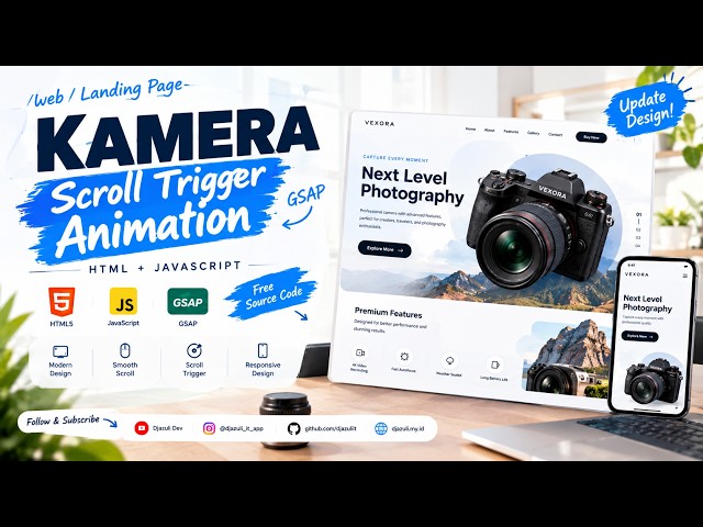 BUAT WEBSITE PRODUK KAMERA 3D & MODERN | GSAP SCROLLTRIGGER + HTML CSS JS | FREE SOURCE