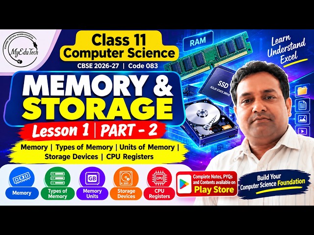 Class 11 Computer Science 083 | Computer Organisation Part 2 | Memory, Storage & CPU Registers