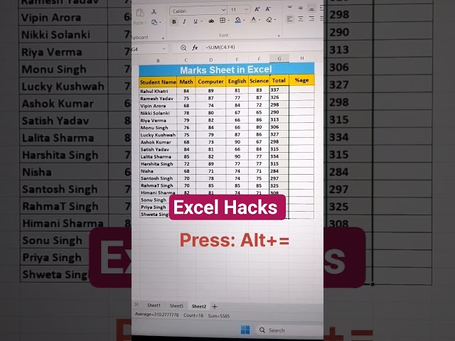 Auto sum Excel Hacks #exceltips #excelformula #exceltutorial #spreedaheet #computerlife