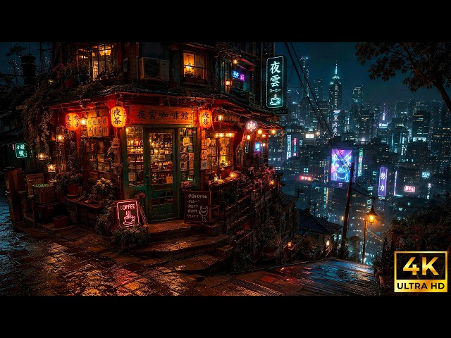 Midnight Coffee Above the Neon City | Rainy Cyberpunk Ambience for Focus, Study & Sleep