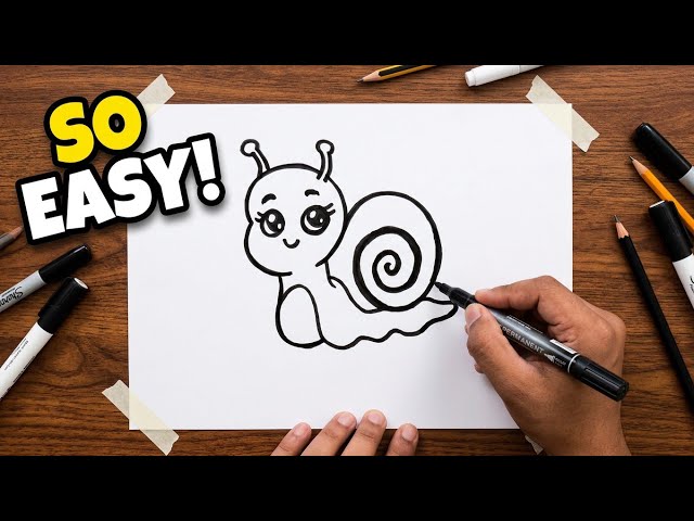 How to Draw a Cute Snail 🐌 | Easy Step by Step Drawing
