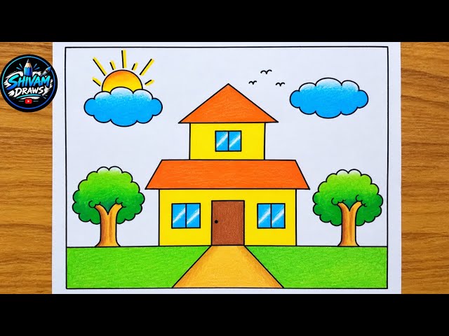 Easy House Drawing & Coloring 🏠 | Beautiful House Drawing Step by Step | Shivam Draws