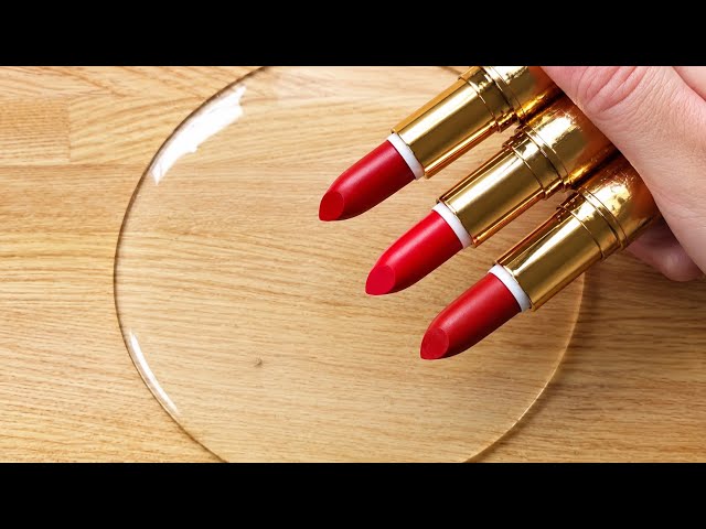 Slime Colouring With Red Makeup! Mixing Red Glam lipsticks & Red Glitter 