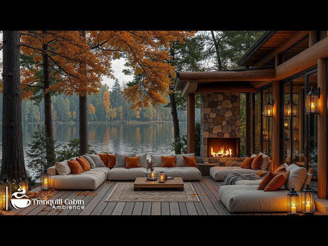 Tranquil Fall Jazz In Lakeside Coffee Shop 🍁 Relaxing Mind With Nature Sound & Cozy Jazz In Cabi...