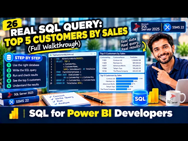 SQL Query 👉 Top 5 Customers by Sales (Full Walkthrough)✨ Video 26/30 #sqlserver #ssms #powerbi #sql