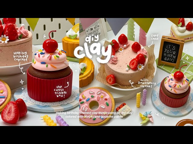 making birthday themed clay things🍒🍓 using air dry clay, no bake