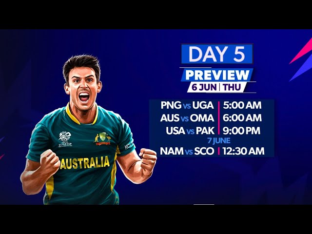 ICC T20 WC | Preview | Day 5 | PNG vs UGA | AUS vs OMA | USA vs PAK | Playing XI |#t20worldcup2024