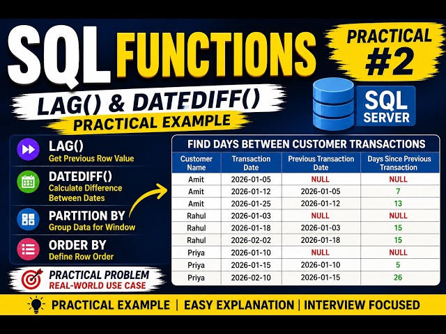 LAG() & DATEDIFF() in SQL | Practical Example | SQL Functions #2