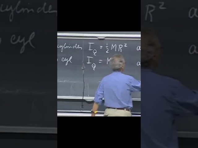 Walter Lewin explains the effect of moment of inertia on rolling motion