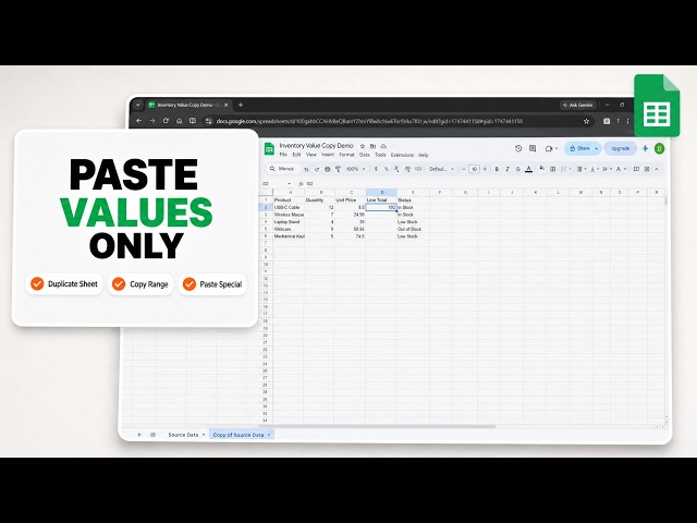 How to Copy Values into a New Sheet in Google Sheets (Preserve Original Layout)