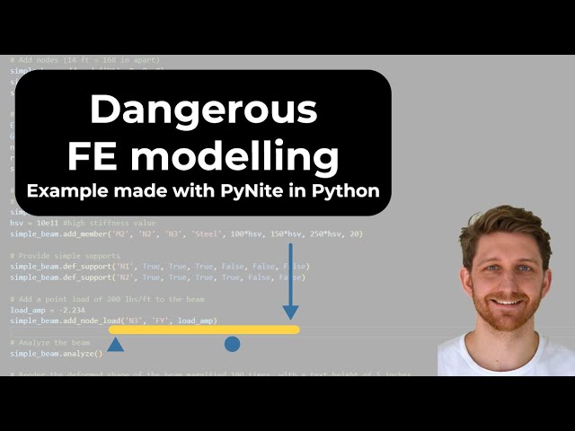 Dangerous FE Modelling: Stiff members next to soft members. Example made with PyNite in Python.