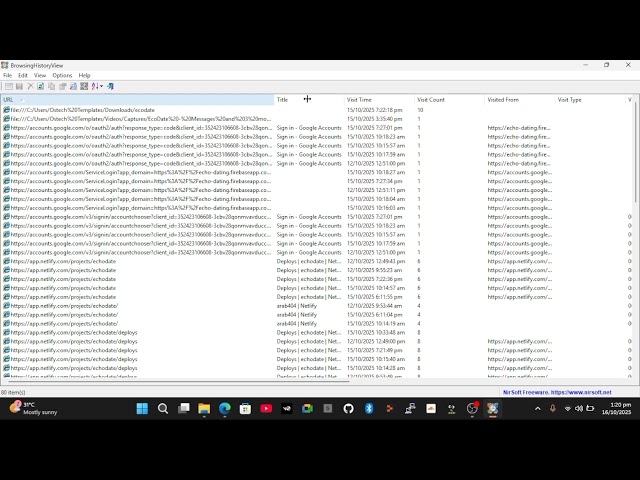 Browser forensics on browsing history