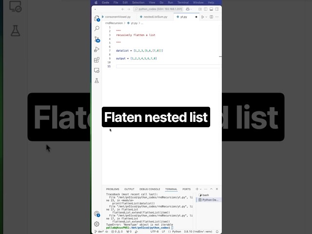 flatten python nested list using recursion #coding #programming,#pythonlist,#recursion,#python