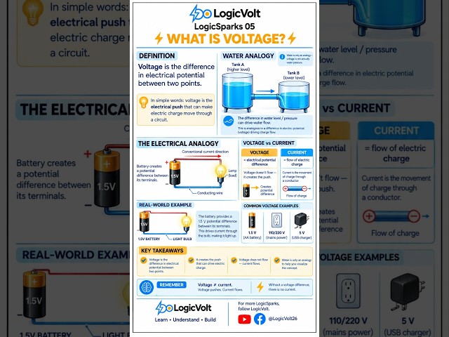 What Is Voltage? ⚡The Electrical Push Explained | LogicSparks 05 | #shorts #Voltage #battery #volts