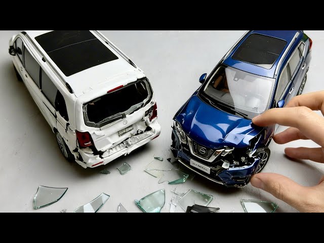 Realistic Diecast Crash Test: Nissan X-Trail Diecast Model Car Crashes Into a Mercedes VIP Minivan!