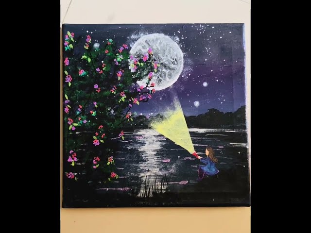 🌙 Moonlight Nightscape Painting | Easy Acrylic Painting Tutorial for Beginners