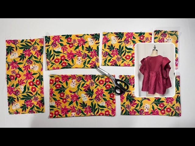 DIY] Make a Blouse from 6 Rectangles "Patternless Sewing Guide" Balloon Sleeve Blouse Easy Cut & Sew