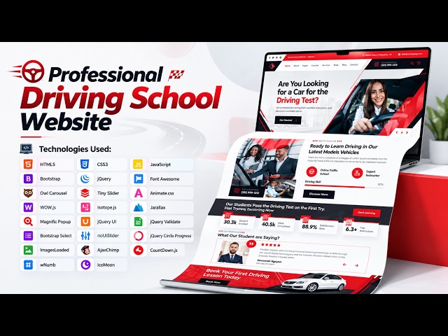 🚗 Build a modern and professional Driving School website with this responsive HTML website template!