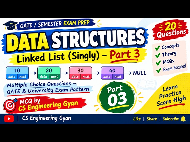 Top 20 Linked List (Singly) MCQs  Part 03 | Data Structures | GATE & Semester Exam