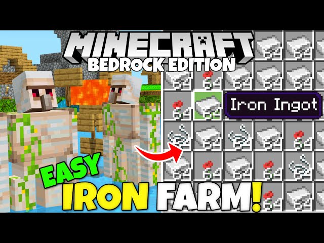EASY IRON FARM Tutorial & Trading Hall! Minecraft Bedrock! MCPE Xbox PS5 PC Switch