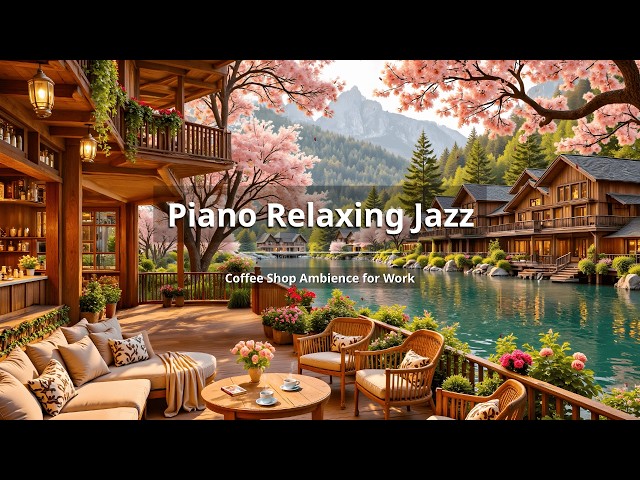 NO ADS | Calm March Spring Morning at Outdoor Cafe Ambience 🌸 Warm Jazz Instrumental Piano Music