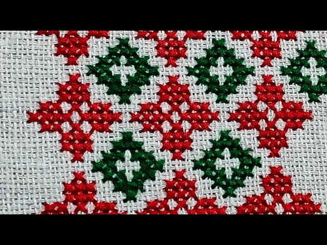 🌺 Beautiful Red Flower Cross Stitch on Jute | Easy Hand Embroidery Flower Design