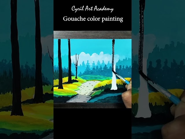 Beautiful Landscape Painting with Gouache | Nature Scenery Art | #art #painting #drawing #shorts
