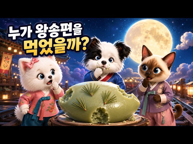 🌕[4K] Deliver a Giant Songpyeon to the Moon? Who Took a Bite｜Fluffy Trio #shorts #FluffyTrio