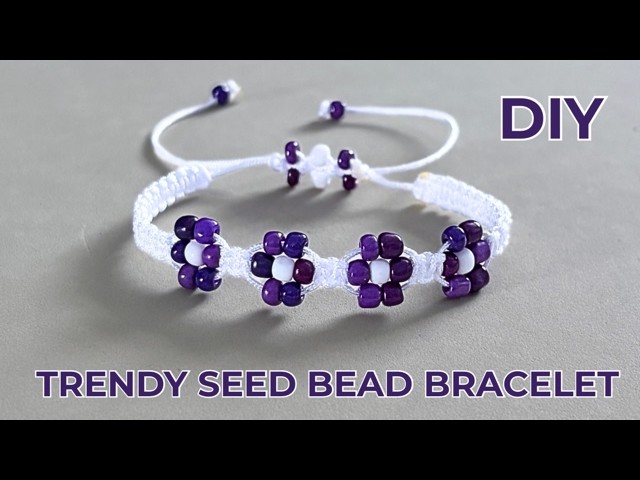 DIY Macrame Flat Knot Seed Bead Flower Bracelet | Trendy & Easy!