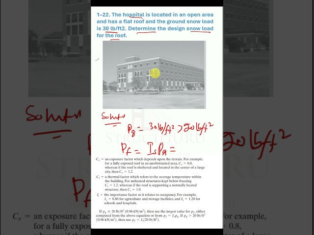 Problem 1-22: Determine Design Snow Load for a Hospital Roof | Structural Analysis
