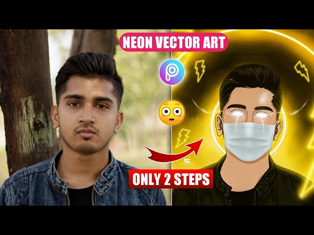 Vector Art neon visual glowing face mask editing In picsart app in hindi steps by step
