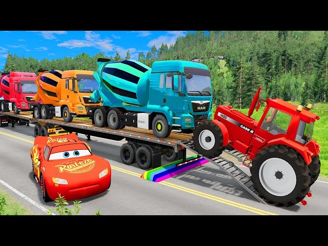 Flatbed Truck McQueen | Transportation with Truck - Pothole vs Car #71 | BeamNG.Drive Gameplay