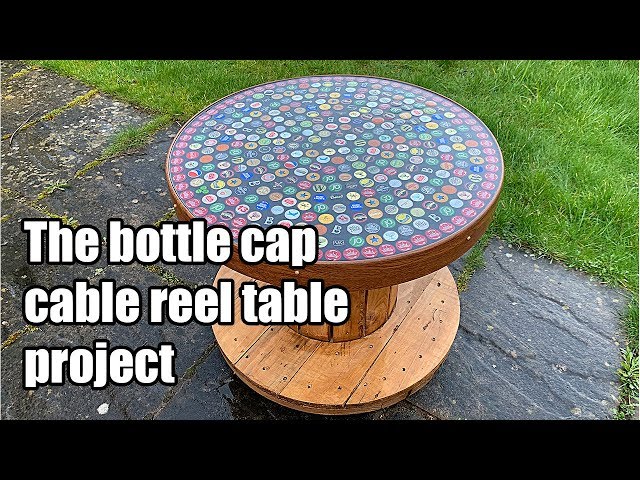 Building a beer bottle cap cable reel table using bottle tops and epoxy resin