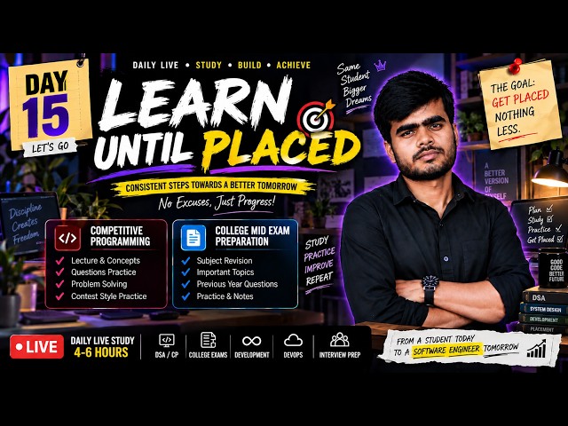 Day 15🔥 | LEARN UNTIL PLACED 🎯 | College exam prep | Daily LIVE Study | Rain Sound
