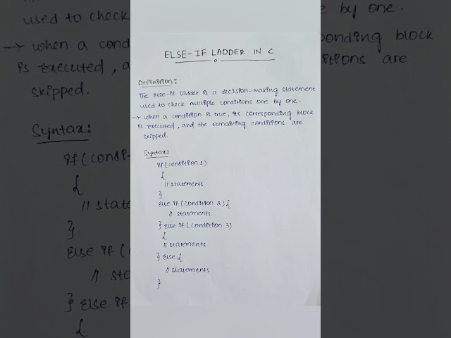 Else-If Ladder in C Explained 🔥 | https://www.youtube.com/watch?v=WaNCDv59htE