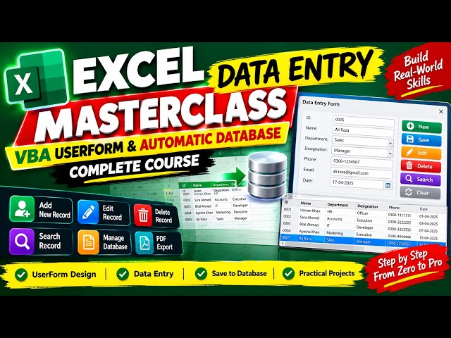 Excel Data Entry Masterclass | VBA UserForm & Automatic Database | Complete Course