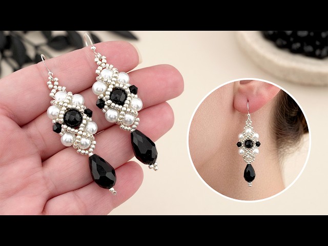 How to Make Earrings: Simple Black & White Pearl Earrings Making at Home with Beads & Thread!
