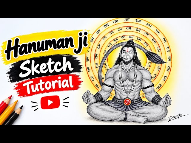 Lord Hanuman Sketch Drawing❤🚩|Easy Step by Step Pencil Sketch of Hanuman Ji#hanuman#art#drawing#ram 