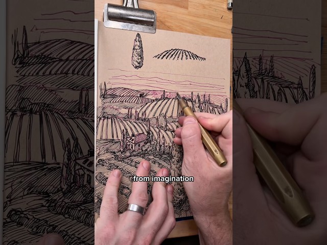 Simplify the shapes to draw a landscape.