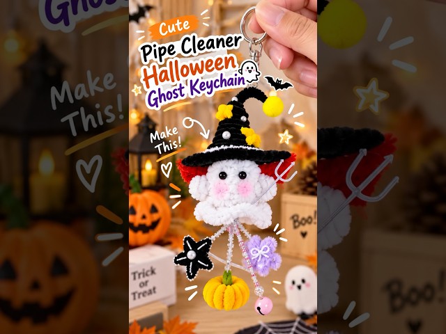 Cute Pipe Cleaner Halloween Ghost Keychain 👻🎃 | DIY Craft #shorts #halloweencraft