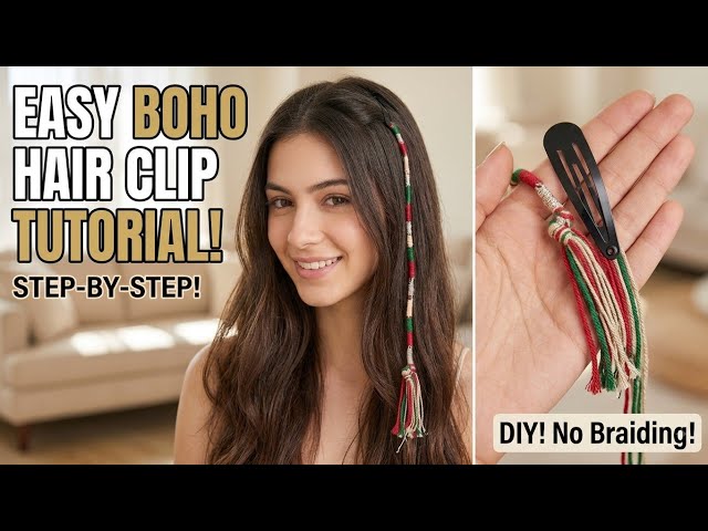 Super easy DIY Boho Hair Wrap Clip Tutorial! 🌿 (EASY 5-Minute Festival Hair extension)