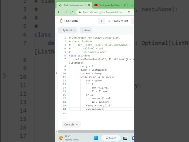 LeetCode problem |Add Two Numbers#python #leetcode #coding #shortvideo #shorts#ytshorts#short#viral