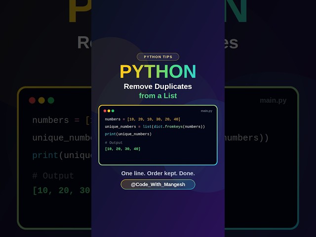 Removing Duplicates in Lists with Python Using dict fromkeys Function #sqlqueries #coding #sql #ai