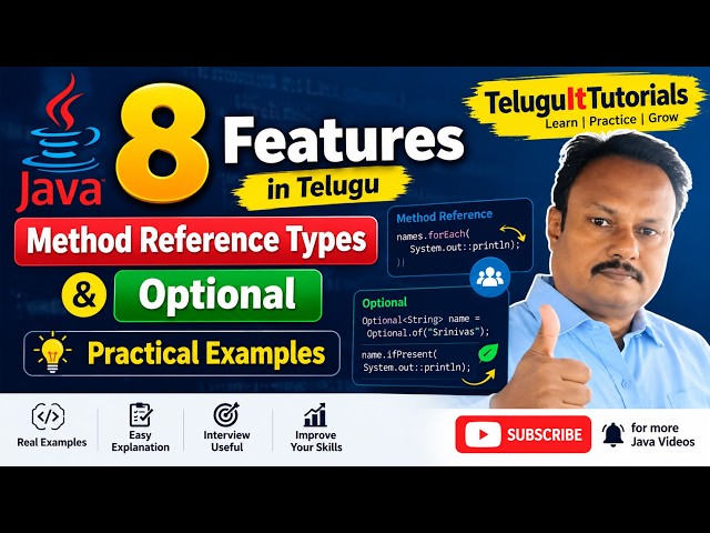 Java 8 Features in Telugu | Method Reference Types, Optional | Practical Examples | TeluguITTutor...