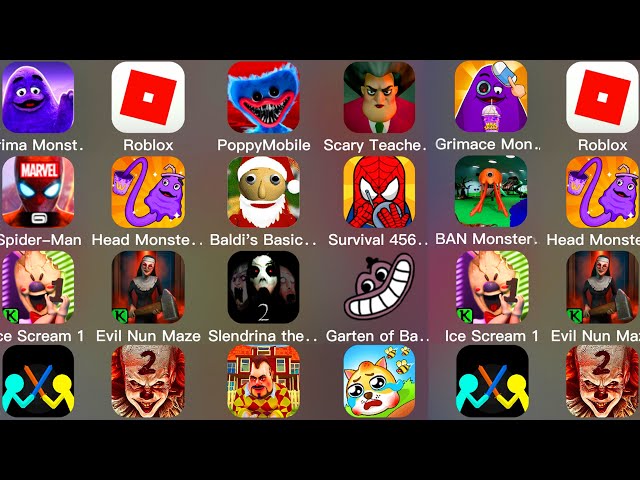 Grimace Monster Scary Survival,Poppy Playtime Chapter 4,Death Park 2,Mr Meat,Garten Of Banban 4,Eyes