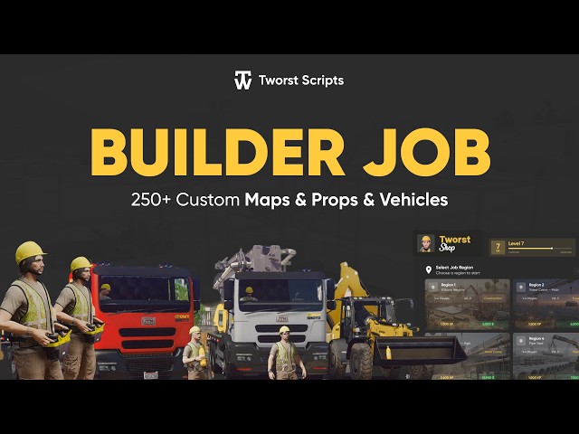 Builder Job [MULTIPLAYER] - 12 Regions, Crane & Pump - Fivem Script