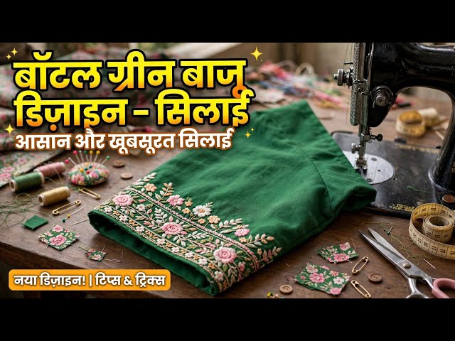 Bottle Green Blouse  Floral Print Half Sleeve Design | हाफ स्लीव डिज़ाइनर बाजू डिज़ाइन  stitch Style