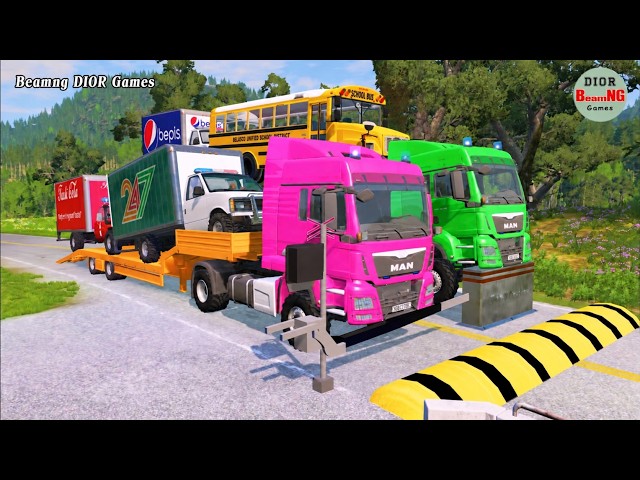 Double Flatbed Trailer Truck vs speed bumps|Busses vs speed bumps|Beamng Drive|1486